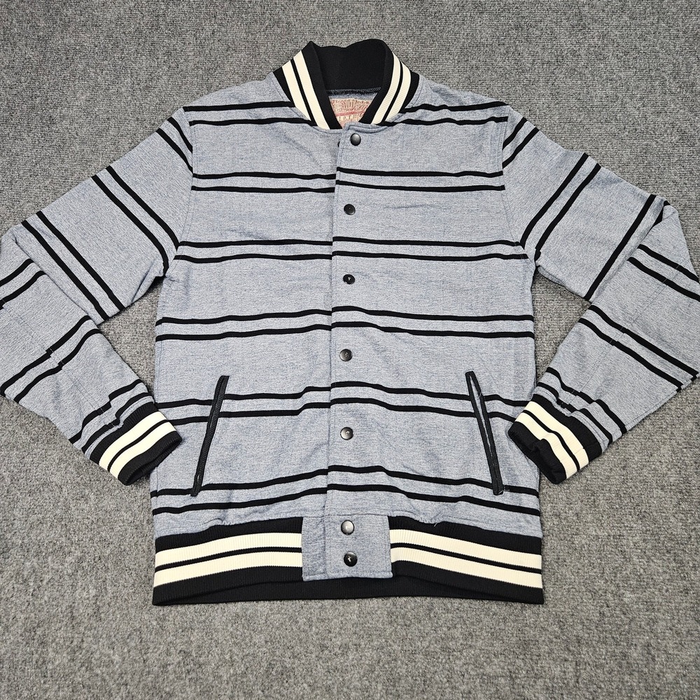 Brooklyn Cloth Varsity Jacket Large Gray Striped Snap Front Dark Academia‎